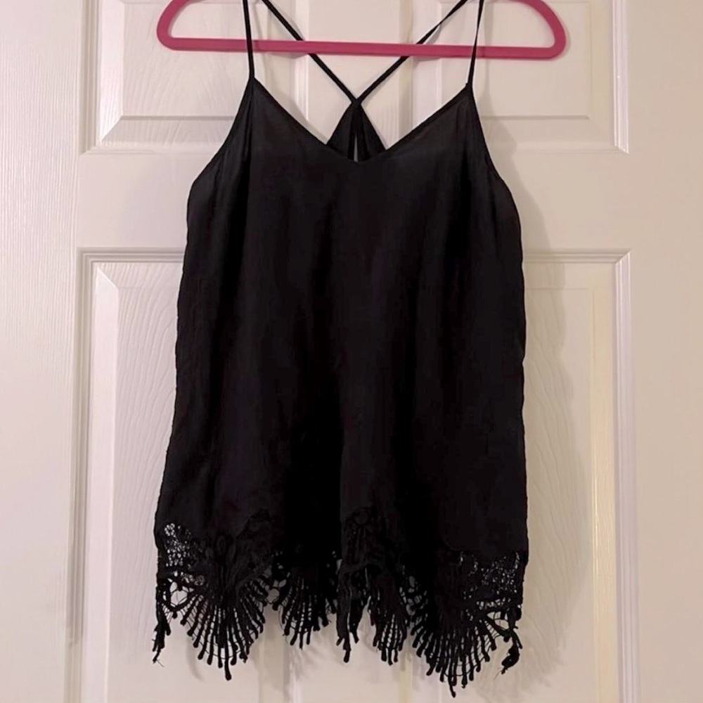 Acemi Black Camisole with Lace Fringe